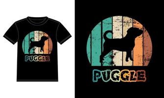 drôle puggle vintage rétro coucher de soleil silhouette cadeaux amoureux des chiens propriétaire de chien essentiel t-shirt vecteur