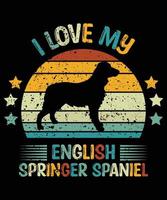 drôle anglais springer spaniel vintage rétro coucher de soleil silhouette cadeaux amoureux des chiens propriétaire de chien essentiel t-shirt vecteur