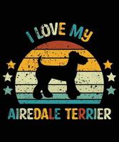 drôle airedale terrier vintage rétro coucher de soleil silhouette cadeaux amoureux des chiens propriétaire de chien essentiel t-shirt vecteur