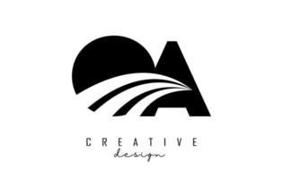 lettres noires créatives logo oa oa avec lignes directrices et conception de concept de route. lettres avec un dessin géométrique. vecteur