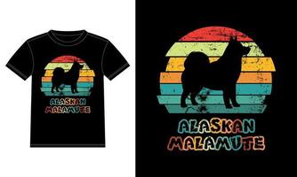 drôle malamute d'alaska vintage rétro coucher de soleil silhouette cadeaux amoureux des chiens propriétaire de chien essentiel t-shirt vecteur