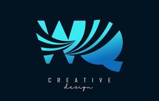 lettres bleues créatives logo wq wq avec lignes directrices et conception de concept de route. lettres avec un dessin géométrique. vecteur