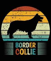 drôle border collie vintage rétro coucher de soleil silhouette cadeaux amoureux des chiens propriétaire de chien essentiel t-shirt vecteur