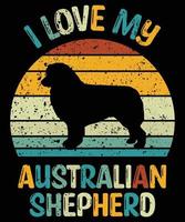 drôle berger australien vintage rétro coucher de soleil silhouette cadeaux amoureux des chiens propriétaire de chien essentiel t-shirt vecteur