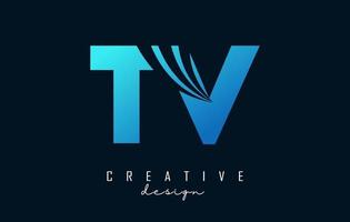 lettres bleues créatives logo tv tv avec lignes directrices et conception de concept de route. lettres avec un dessin géométrique. vecteur
