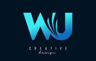 lettres bleues créatives wu wu logo avec lignes directrices et conception de concept de route. lettres avec un dessin géométrique. vecteur
