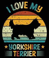 drôle yorkshire terrier vintage rétro coucher de soleil silhouette cadeaux amoureux des chiens propriétaire de chien essentiel t-shirt vecteur