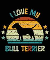 drôle bull terrier vintage rétro coucher de soleil silhouette cadeaux amoureux des chiens propriétaire de chien essentiel t-shirt vecteur