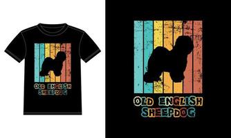 drôle vieux chien de berger anglais vintage rétro coucher de soleil silhouette cadeaux amoureux des chiens propriétaire de chien essentiel t-shirt vecteur