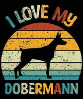 drôle dobermann vintage rétro coucher de soleil silhouette cadeaux amoureux des chiens propriétaire de chien essentiel t-shirt vecteur