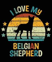 drôle berger belge vintage rétro coucher de soleil silhouette cadeaux amoureux des chiens propriétaire de chien essentiel t-shirt vecteur