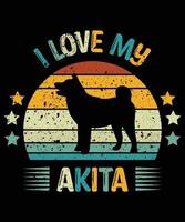 drôle akita vintage rétro coucher de soleil silhouette cadeaux amoureux des chiens propriétaire de chien essentiel t-shirt vecteur