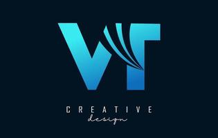 lettres bleues créatives logo vt vt avec lignes directrices et conception de concept de route. lettres avec un dessin géométrique. vecteur