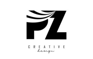 lettres noires créatives logo pz pz avec lignes directrices et conception de concept de route. lettres avec un dessin géométrique. vecteur