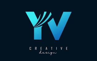 lettres bleues créatives logo yv yv avec lignes directrices et conception de concept de route. lettres avec un dessin géométrique. vecteur