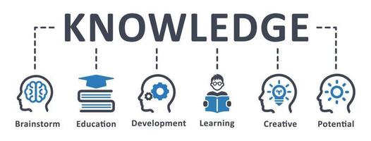 icône de la connaissance - illustration vectorielle. connaissance, éducation, apprendre, étudier, penser, leçon, créatif, infographie, modèle, présentation, concept, bannière, pictogramme, jeu d'icônes, icônes. vecteur