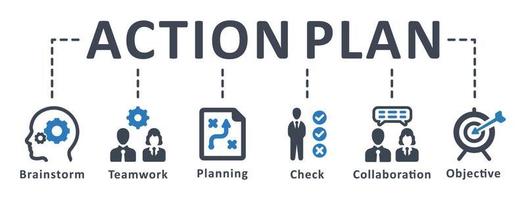 icône de plan d'action - illustration vectorielle . planification, stratégie, plan, développement, travail d'équipe, entreprise, infographie, modèle, présentation, concept, bannière, pictogramme, jeu d'icônes, icônes. vecteur