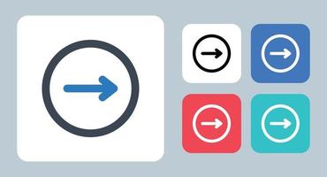 icône flèche droite - illustration vectorielle . flèche, avant, suivant, droite, direction, cercle, déplacement, interface utilisateur, ligne, contour, plat, icônes. vecteur