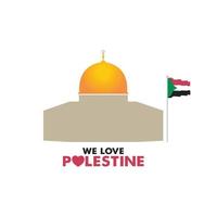 nous aimons le concept d'affiche de la palestine. al aqsa et agitant le vecteur du drapeau de la palestine sur fond blanc.