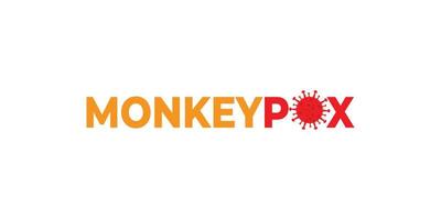 nom du logo monkeypox sur fond blanc isolé. virus monkeypox, création de logo pandémique d'épidémie de virus. virus mpxv, conception et illustration vectorielles de concept médical de diagnostic de maladie infectieuse. vecteur