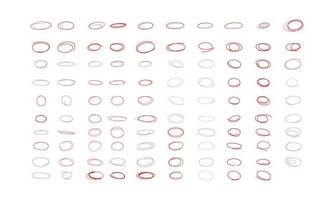 surligneur de gribouillis ovale rouge. éléments marqueurs dessinés à la main rouge, cercles vierges et ovales. vecteur