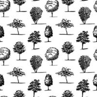 vecteur différents types d'arbres sans semence. silhouette d'arbre modèle sans couture dessiné à la main