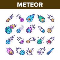 météore corps cosmique collection icônes définies vecteur