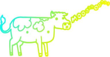 ligne de gradient froid dessinant une vache de dessin animé vecteur