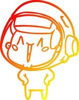 ligne de gradient chaud dessinant un astronaute de dessin animé heureux vecteur
