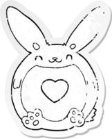 autocollant en détresse d'un lapin de dessin animé avec coeur d'amour vecteur