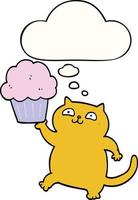 chat de dessin animé avec cupcake et bulle de pensée vecteur