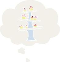 stand de gâteau de dessin animé et bulle de pensée dans un style rétro vecteur