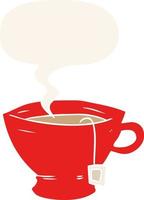 dessin animé tasse de thé et bulle de dialogue dans un style rétro vecteur