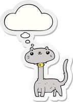 chat de dessin animé et bulle de pensée comme autocollant imprimé vecteur