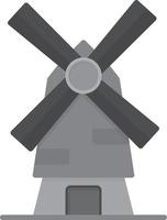 moulin à vent plat en niveaux de gris vecteur
