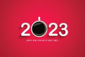 bonne année 2023 profitez d'un bon moment avec votre tasse de café préférée. café affiche publicité flyers illustration vectorielle vecteur