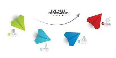 conception infographique vectorielle avec des avions en papier et 4 options ou étapes. infographie pour le concept d'entreprise. peut être utilisé pour la bannière de présentations, la mise en page du flux de travail, le diagramme de processus, l'organigramme, le graphique d'informations vecteur