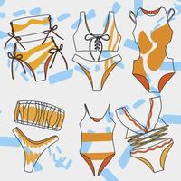 ensemble de maillots de bain de plage de mode pour les filles couleurs mélangées orange, croquis de griffonnage vecteur