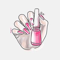 la main féminine avec de longs ongles tient le vernis à ongles, la conception des ongles à la mode vecteur