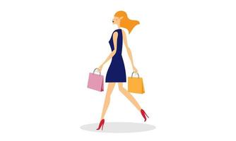 shopping femme tenant des sacs illustration logo vecteur