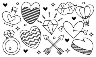 coeurs dessinés à la main doodles set vector