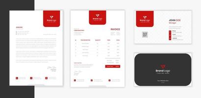 ensemble de conception de papeterie d'entreprise rouge avec papier à en-tête, carte de visite, ensemble d'impression de facture vecteur