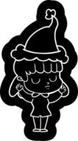 icône de dessin animé d'une femme indifférente portant un bonnet de noel vecteur