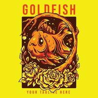 conception de t shirt poisson rouge avec poisson d'or dans le cercle bois avec illustration vintage de roses vecteur