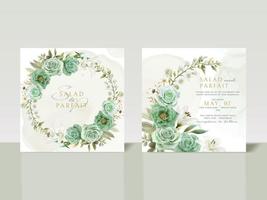 modèle de carte d'invitation de mariage floral de verdure vecteur