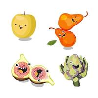 personnages de légumes mignons kawaii pour les enfants. illustration de dessin animé plat de vecteur