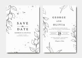 modèle d'invitation de mariage avec des feuilles d'art en ligne vecteur