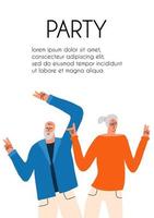 fête pour les personnes âgées. deux personnes âgées dansent. modèle de flyer de vacances. illustration de dessin vectoriel main