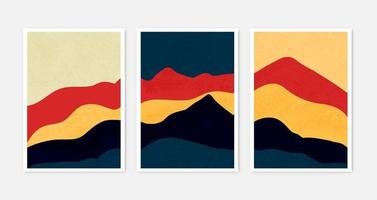 ensemble de texture d'impression d'art abstrait moderne minimaliste créatif. montagnes abstraites arrière-plans esthétiques contemporains paysages avec montagne, forêt, mer, ligne d'horizon, illustrations vectorielles d'onde vecteur