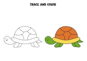 trace et colorie une jolie tortue verte. feuille de travail pour les enfants. vecteur